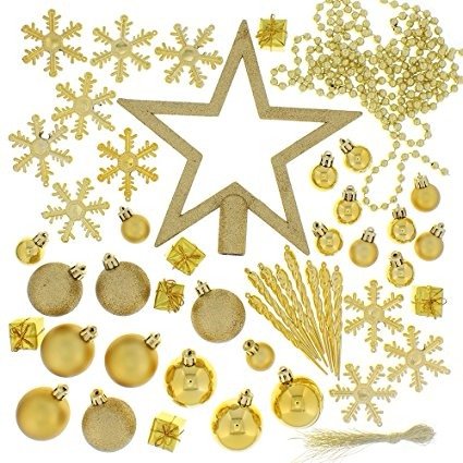 Festive 74 Piece Assorted Christmas Ornament Set, Gold