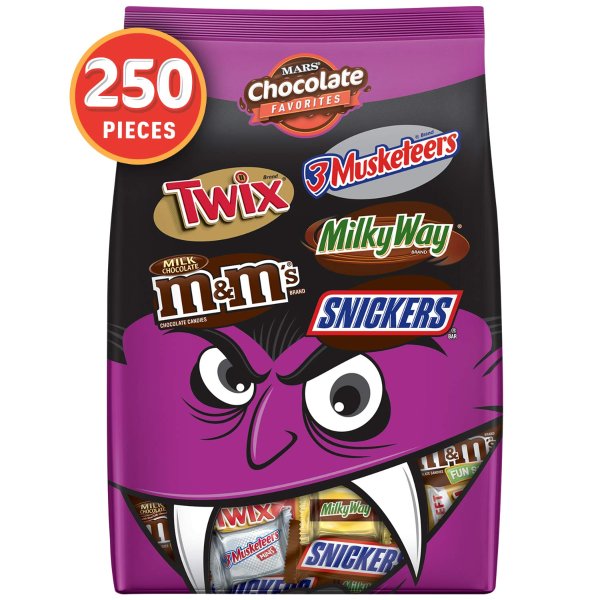 SNICKERS, TWIX, MILKY WAY, 3 MUSKETEERS & Milk Chocolate M&M'S Halloween Candy Bars Variety Mix 96.2-Ounce 250-Piece Bag