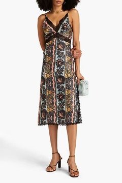 Luana printed silk-twill midi dress