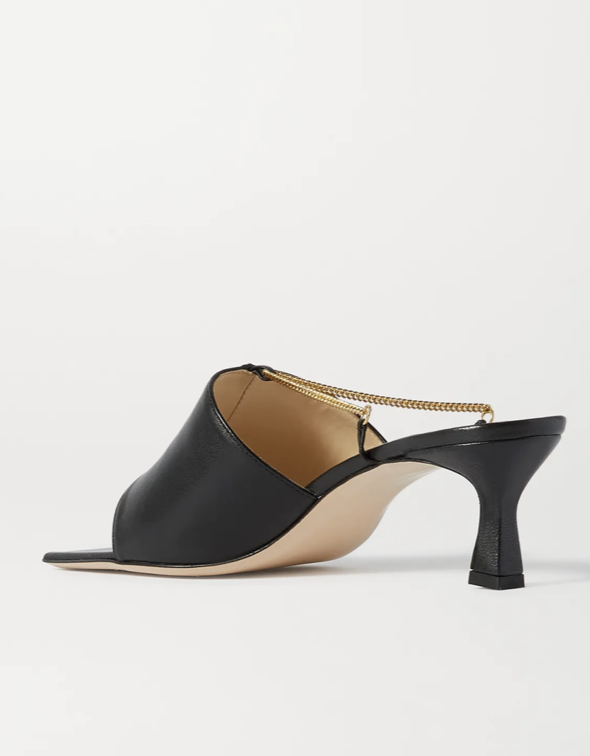 WANDLER Black Isa chain-embellished leather mules 女款皮鞋