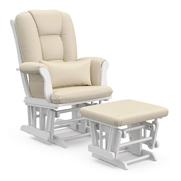 Tuscany Custom Glider and Ottoman with Free Lumbar Pillow, White/Beige