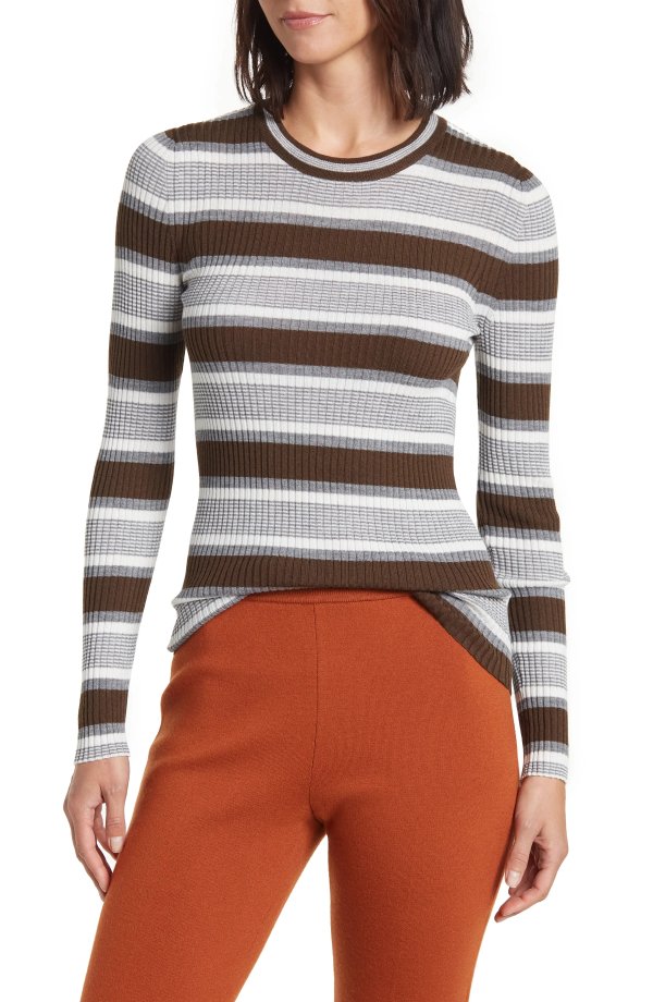 Stripe Print Wool Sweater