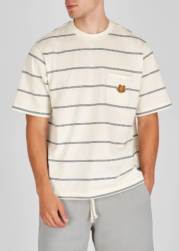 Cream striped cotton T-shirt