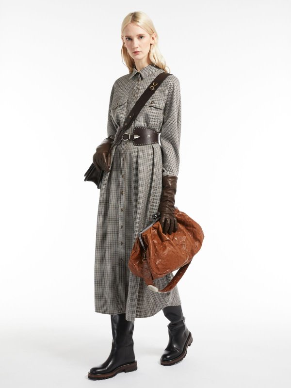 <p>Wool flannel shirt dress</p>, dark brown | "FISCHIO" Max Mara