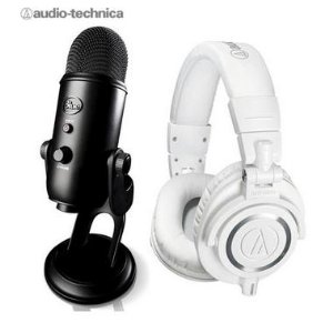 Audio-Technica ATH-M50x Pro Monitor Headphones, White＋Blue Mic YETI USB Mic