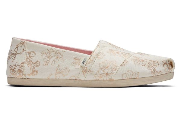 White Foil Magnolia Flower Canvas Womens Alpargata Slip On Shoe | TOMS