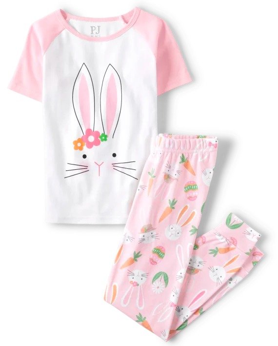 Girls Matching Family Short Raglan Sleeve Easter Bunny Snug Fit Cotton Pajamas | The Children's Place - CAMEO