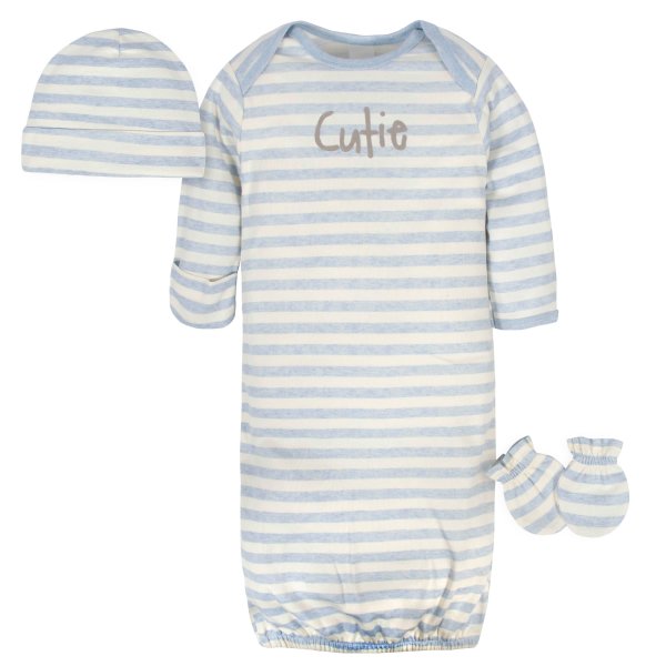 ® Organic 3-Piece Baby Boys Cutie Gown, Cap, & No Scratch Mittens Set