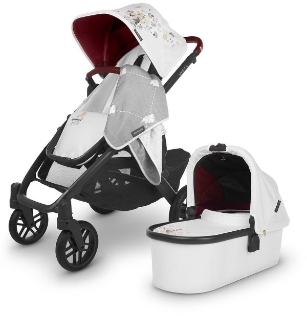 VISTA V2 Single-to-Double Stroller - Jade Rabbit (White Marl / Carbon / Maroon Leather)