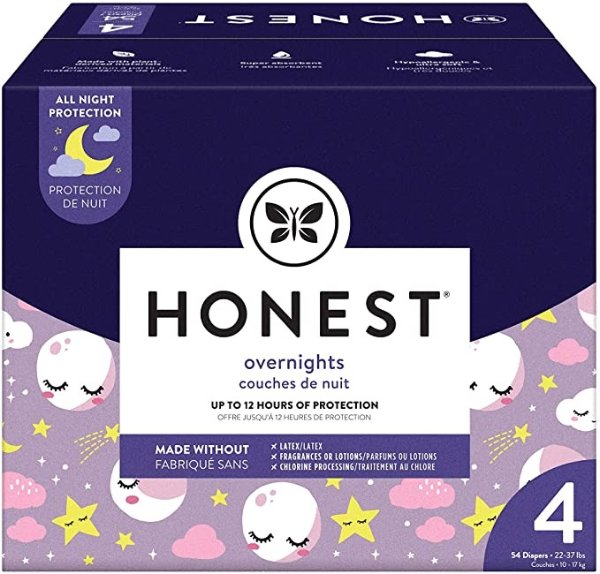 The Honest Company Club Box Overnight Diapers, Starry Night, Size 4, 54 Count