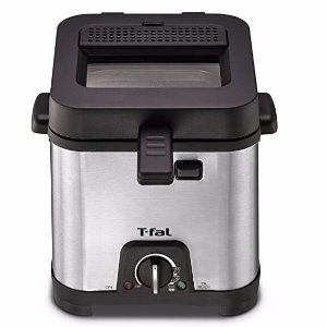 T-fal FF492D Stainless Steel 1.2-Liter Oil Capacity Adjustable Temperature Mini Deep Fryer with Removable Lid, 0.66-Pound, Silver