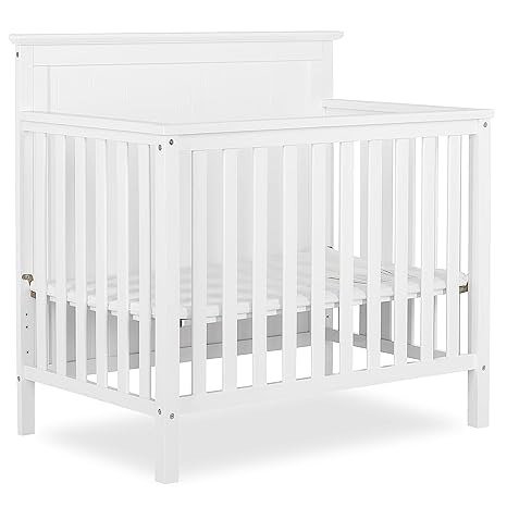 Ava 4-in-1 Convertible Mini Crib in White, Greenguard Gold Certified, Non-Toxic Finish, Comes with 1" Mattress Pad, with 3 Mattress Height Settings
