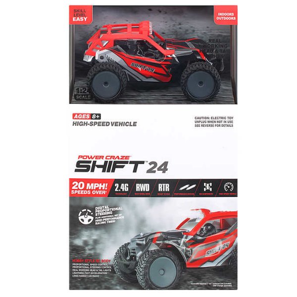 Power Craze Shift 24 Mini RC, High Speed Buggy - Red