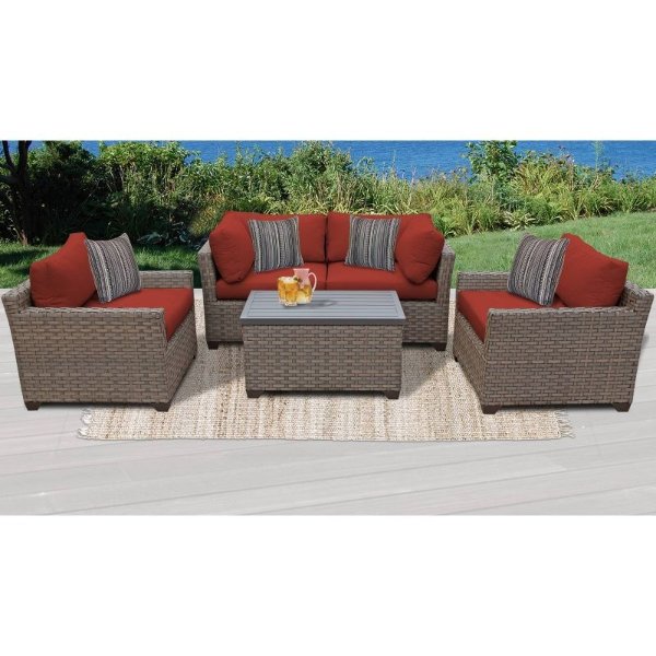 Monterey 5pc Outdoor Wicker Sectional Sofa Seating Group with Cushions - TK Classics