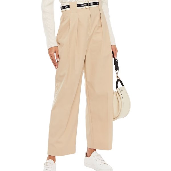Nylo belted pleated cotton-twill wide-leg pants