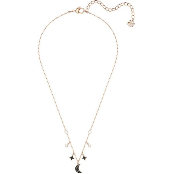 Duo Moon Necklace, Black, Rose gold plating by SWAROVSKI