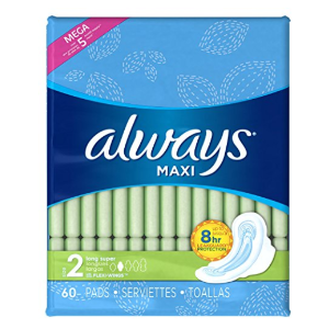 Always Maxi Size 2 Feminine Pads with Wings, Long, Super Absorbency, Unscented, 60 Count - Pack of 3 (180 Total Count)