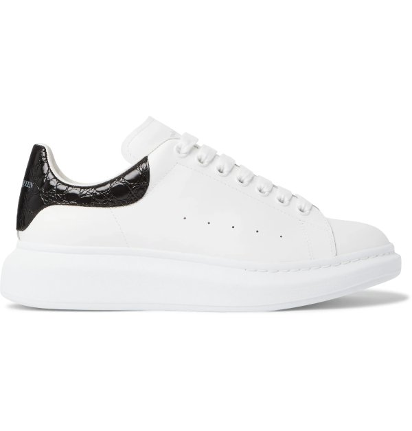 Exaggerated-Sole Croc Effect-Trimmed Leather Sneakers