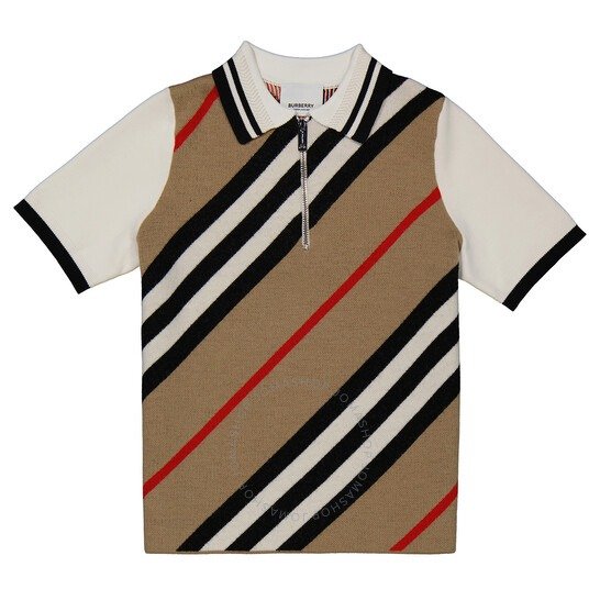 Boys Archive Beige Icon Stripe Polo Shirt