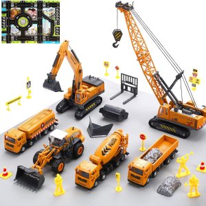 CUTE STONE Construction Vehicles Playset with Playmat