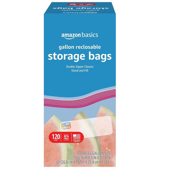 Amazon Basics Gallon Food Storage Bags, 120 Count