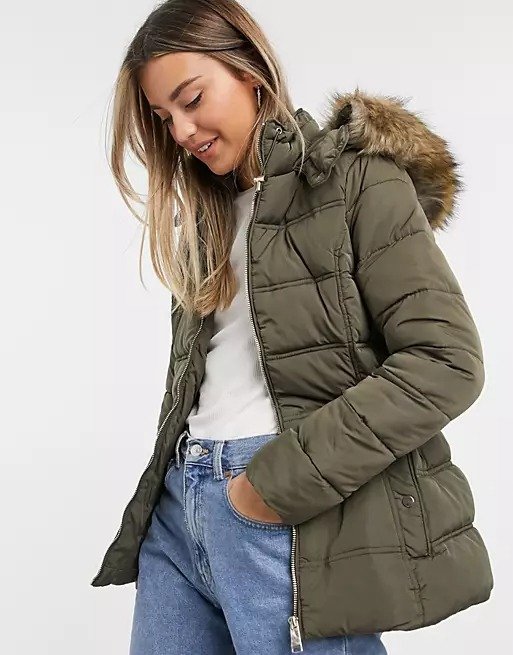 fitted padded jacket in khaki