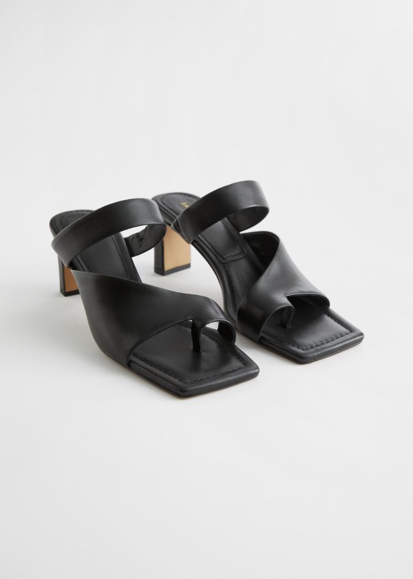 Square Toe Heeled Leather Sandals