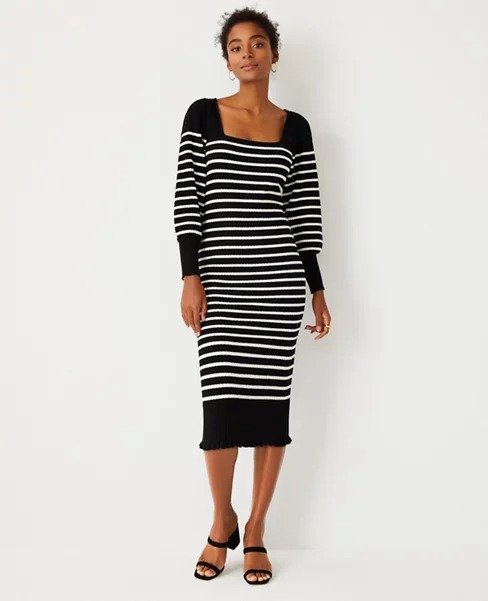 Petite Striped Midi Sweater Dress | Ann Taylor