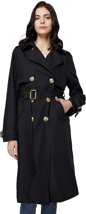 Women's 3/4 Length Double Breasted Trench Coat Lapel Jacket with Belt
