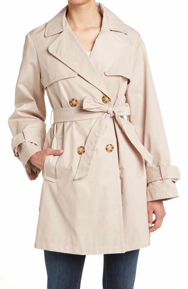 Double-Breasted Tie Cuff Trench Coat