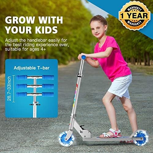 Folding Kick Scooter for Kids 2 Wheel Scooter for Girls Boys, CSPC&ASTM Safety Certified, 3 Adjustable Height, LED Light Up Wheels for Children 4 Years and up