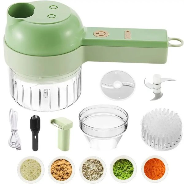 1pc 4 In 1 Vegetable Chopper Handheld Electric Vegetable Cutter Set Portable Wireless Garlic Mud Masher Garlic Press And Slicer Set Multifunctional Electric Mini Food Processor With Brush For Ginger Peppers Onions Garlic Vegetable Chopper - Home & Kitchen - Temu