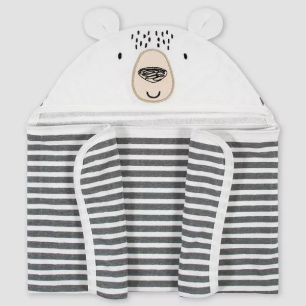 Baby Boys&#39; Bear Hooded Bath Wrap - Cream/Gray