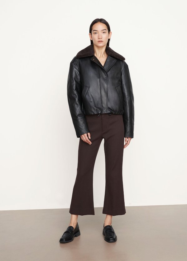 Shearling Collar Leather Puffer Jacket