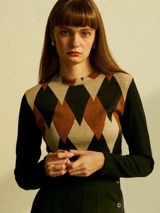 Argyle Fitted Knit Sweater