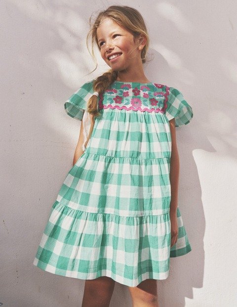 Gingham embroidered dressPea Green/ Ivory Gingham