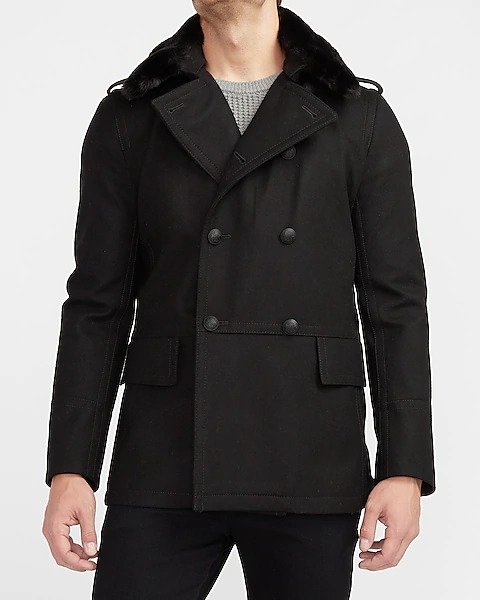 Black Water-resistant Wool-blend Top Coat