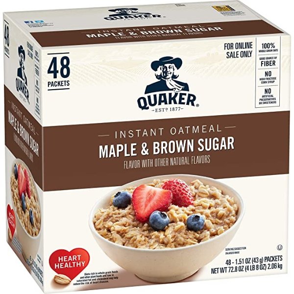 Instant Oatmeal, Maple & Brown Sugar, Individual Packets, 48 Count