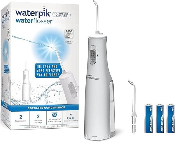 Cordless Water Flosser, Battery Operated & Portable for Travel & Home, ADA Accepted Cordless Express, White WF-02
