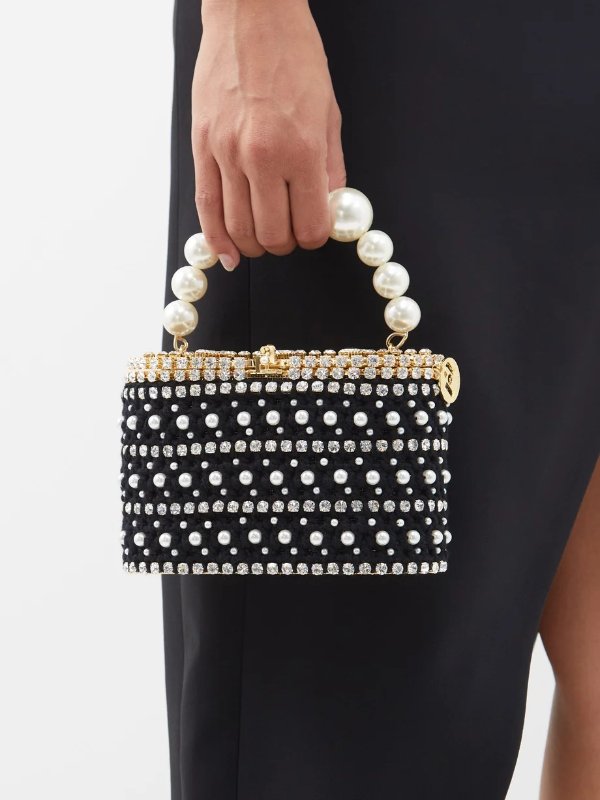 Holli Megeve crystal-embellished crochet handbag | Rosantica
