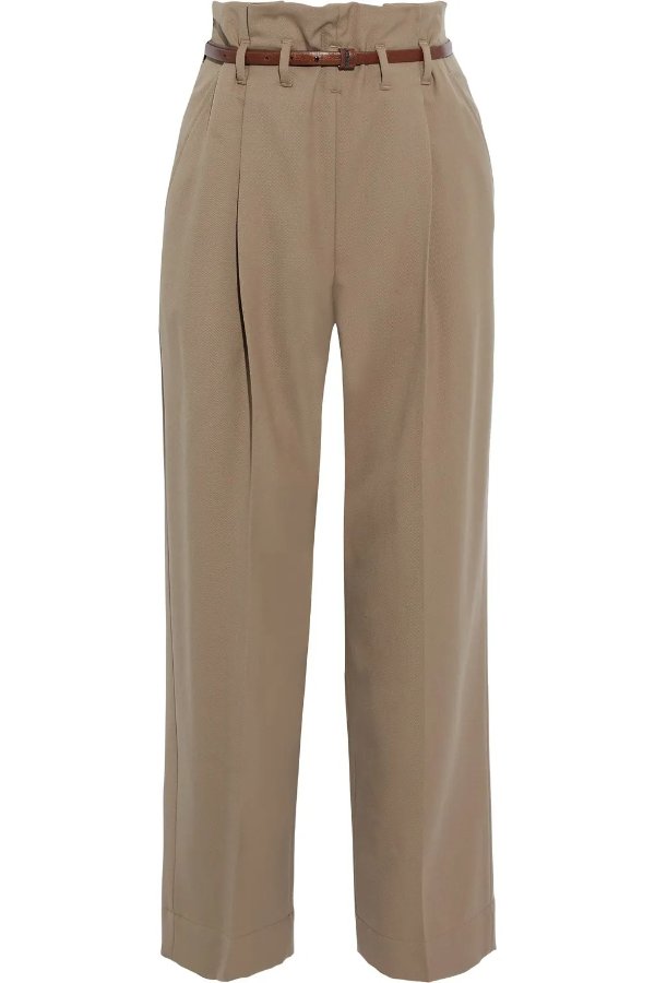 Belted pleated wool-twill straight-leg pants