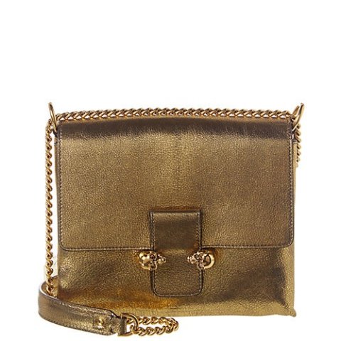 Twin Skull Metallic Leather Satchel