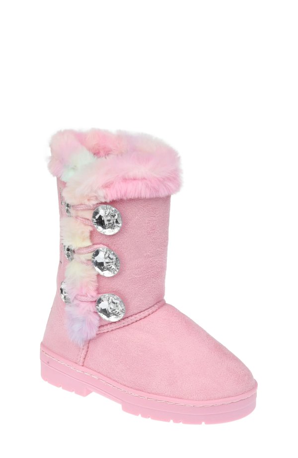 Rhinestone Button Faux Fur Lined Boot