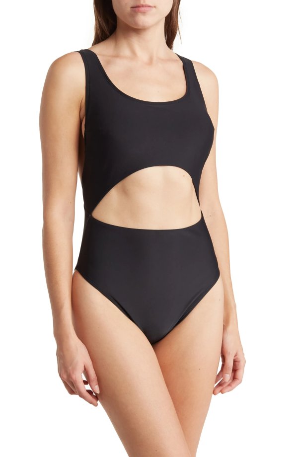 Solid Cutout High Leg One-Piece Swimsuit