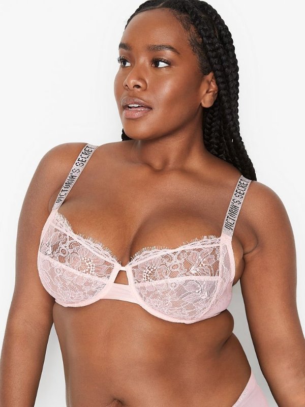 Very Sexy Unlined Lace Shine Strap 3-Piece Full Cup Demi Bra