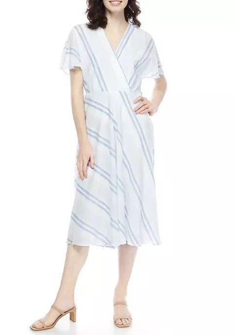 Women's White Blue Stripe Linen Dress