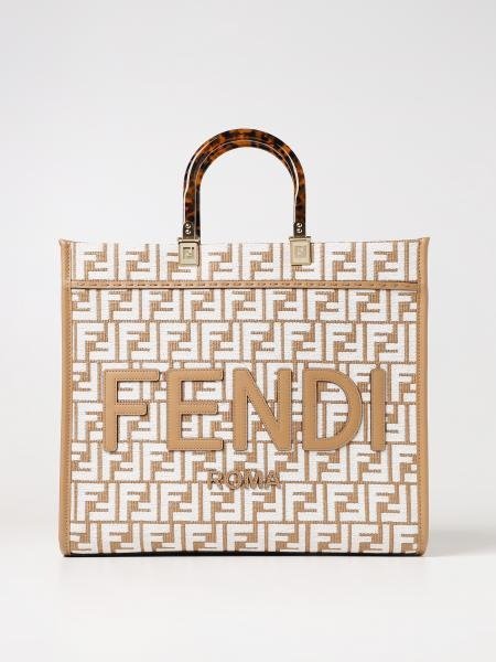 Sunshine Medium bag in raffia with all-over embroidered FF monogram