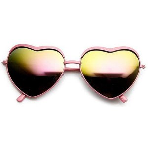 ZEROUV Womens Fashion Metal Heart Shaped Color Mirror Sunglasses
