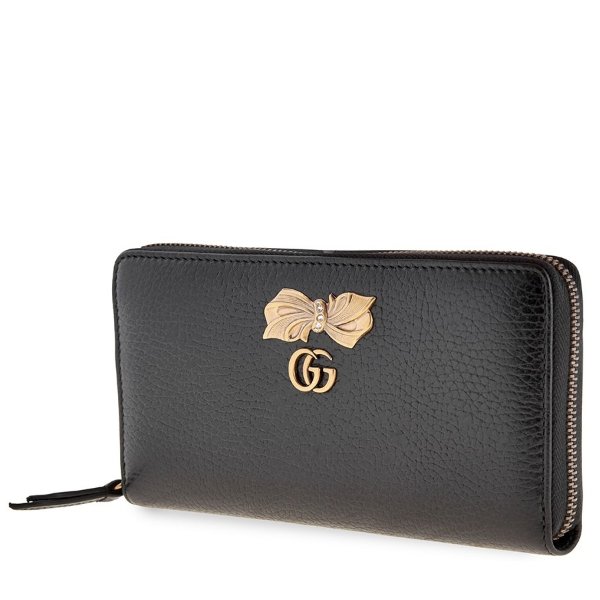 Womens Zip Around Wallet with Bow- Black