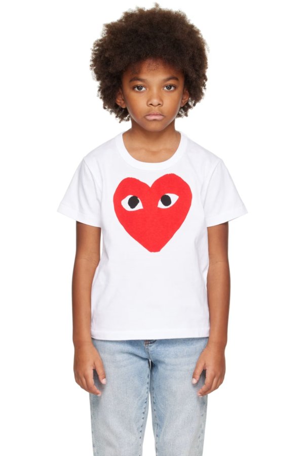 Kids White Red Heart T-Shirt